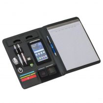 Portfolio A4 με μπλοκ και θήκες για στυλό, κινητό και κάρτες συνθετικού δέρματος μαύρο 24,5x33x1,8εκ