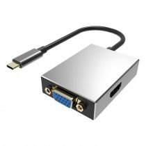 PowerTech converter Type-C σε VGA/HDMI PTH-050, με USB 3.0, γκρι