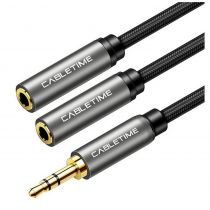 CABLETIME καλώδιο ήχου 3.5mm σε 2x 3.5mm CT-P12G, 3-pole, 20cm, μαύρο