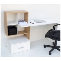 Γραφείο 149x50x105εκ Λευκό-Με Φυσικό Μοντέρνα Σχεδίαση Με Συρτάρι Και Ράφια To-Deskho1s