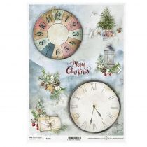 Ριζόχαρτο "Christmas tree, clock, clock face" 21x29.7cm  (ITD-R1641)