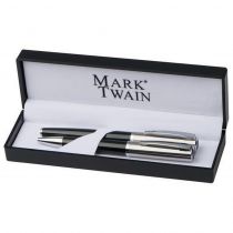 Σετ στυλό Mark Twain ball pen με κλιπ-rolleball pen ασημί-μαύρο