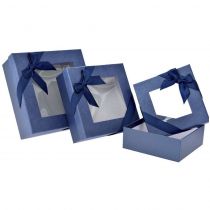 Μπλε Χαρτινο Κουτι Παραθυρο Σετ 3 17x17x7 19x19x8 23x23x9cm