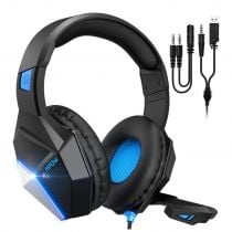 Mpow gaming headset EG10 BH414A LED, multiplatform, 3.5mm, μαύρο-μπλε