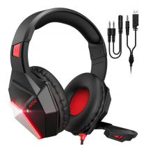 Mpow gaming headset EG10 BH414A LED, multiplatform, 3.5mm, μαύρο-κόκκινο