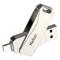 Netac USB Flash Drive U381, 32GB, USB 3.0 & Micro USB, OTG, ασημί