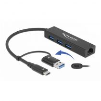 Delock USB hub 64149 3x USB 3.2 Gen 1/Gigabit LAN 1000Mbps, 5Gbps, μαύρο