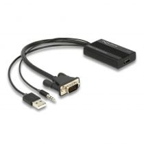 Delock αντάπτορας HDMI σε VGA & 3.5mm/USB 64172, 1080p, 25cm, μαύρος