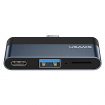 USAMS USB-C hub US-SJ491, USB/USB-C PD/micro SD θύρες, 5Gbps, γκρι