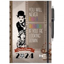 Ημερήσιο Ημερολόγιο Quote 14x21 2024 με Λάστιχο & Στυλό Charlie Chaplin