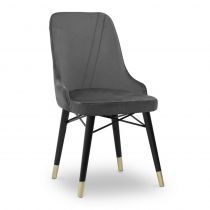 Καρέκλα τραπεζαρίας Floria Megapap από βελούδο χρώμα γκρι - μαύρο/χρυσό πόδι 54x48x91cm