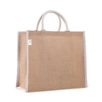 Τσάντα απο γιούτα/λινάτσα με λευκές επενδεδυμένες λαβές Υ42x38x20cm